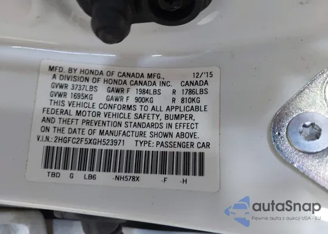 2016 Honda Civic Lx from USA, damaged, VIN 2HGFC2F5XGH523971